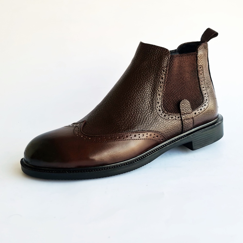 Rosso Tobacco Men's Genuine Leather Wingtip Ankle Boots